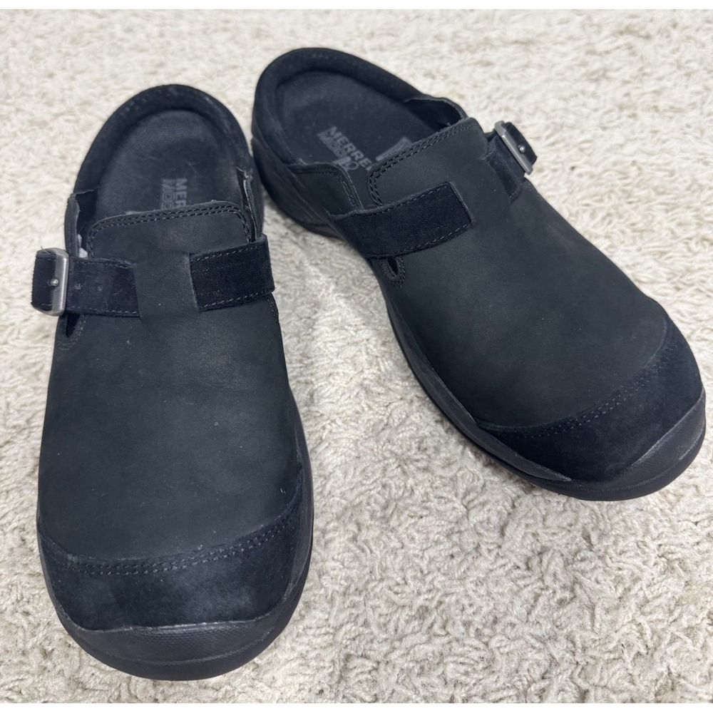 Merrell Encore Black Leather Buckle‎ Slip-On Mules Clogs Womens 8 Granola Girl